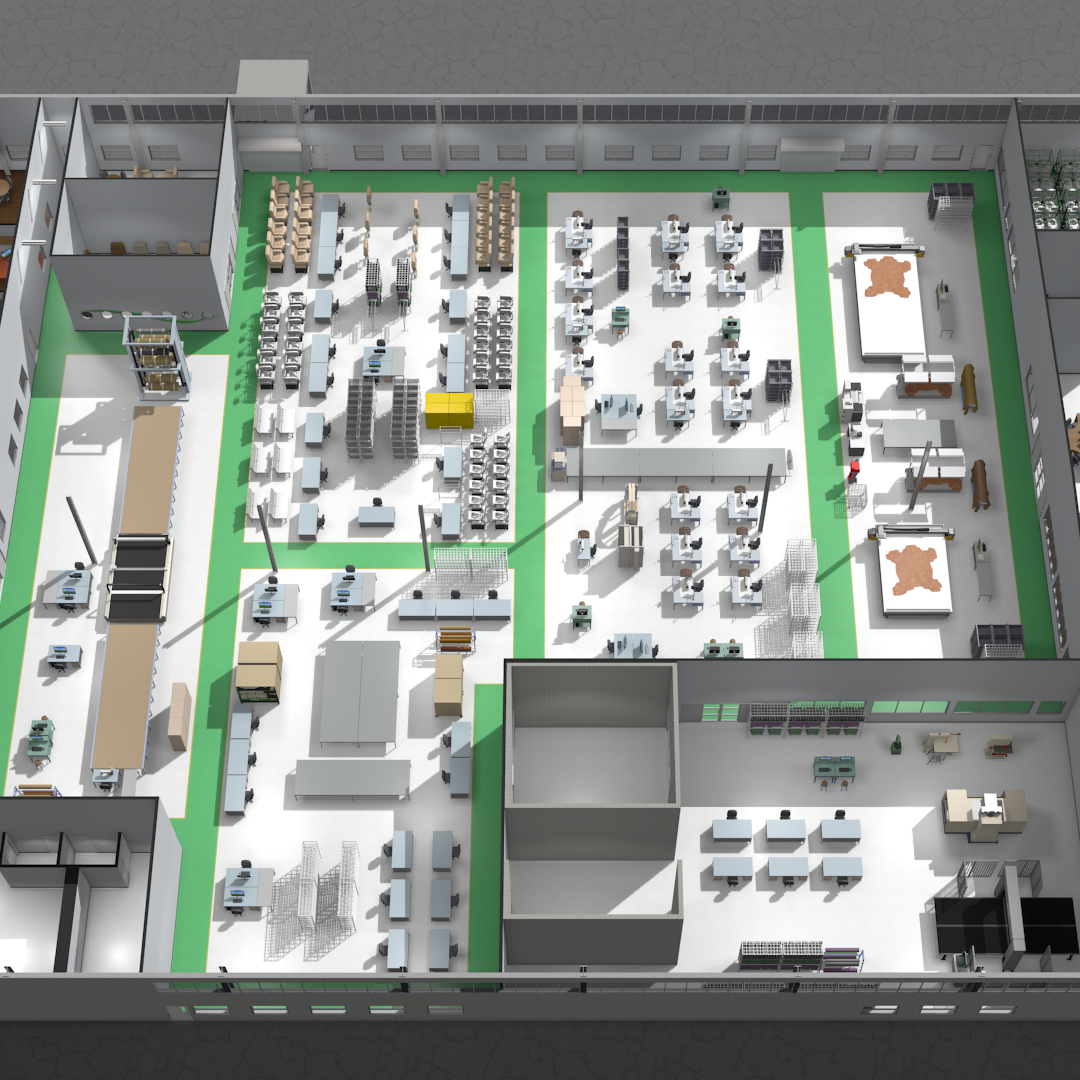 3D model of an aircraft upholstery shop.